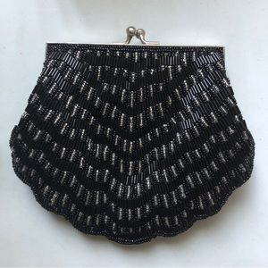 Fancy Black and Silver Beaded Clutch Purse Handbag